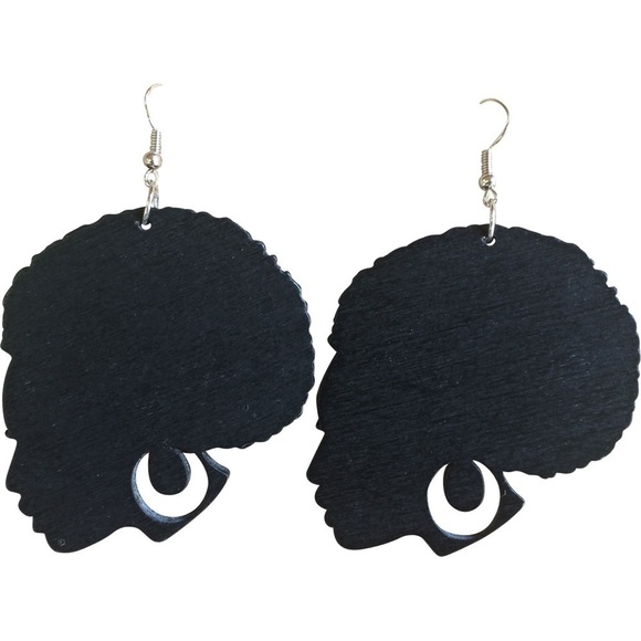 Jewelry - Black Afro Head Wooden Earrings